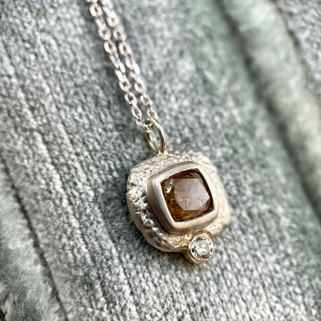 Cushion Shaped Golden Ice Diamond Pendant