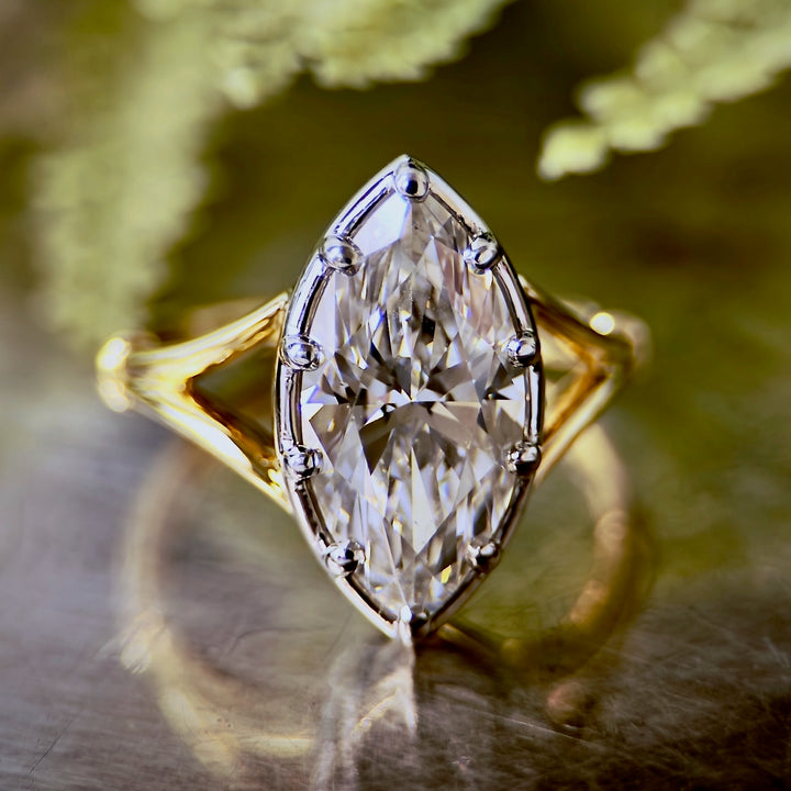 Lab Grown Marquise Diamond Georgian Style Split Shank Ring