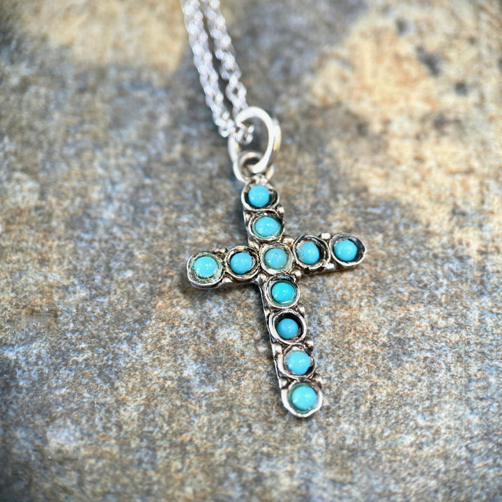 Turquoise Silver Cross Pendant