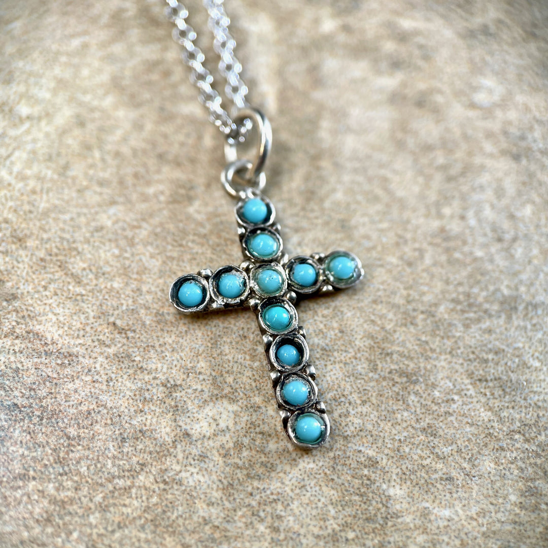 Turquoise Silver Cross Pendant