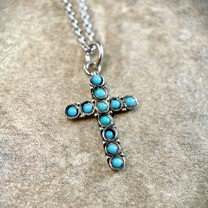 Turquoise Silver Cross Pendant