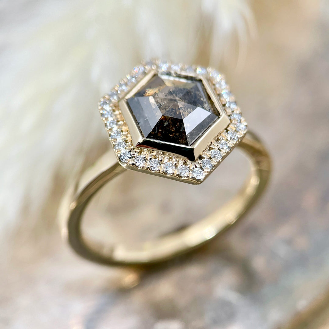 Rose Cut Hexagon Diamond Halo Ring - SOLD