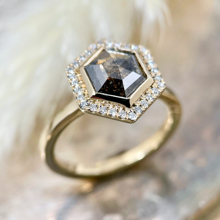 Rose Cut Hexagon Diamond Halo Ring - SOLD
