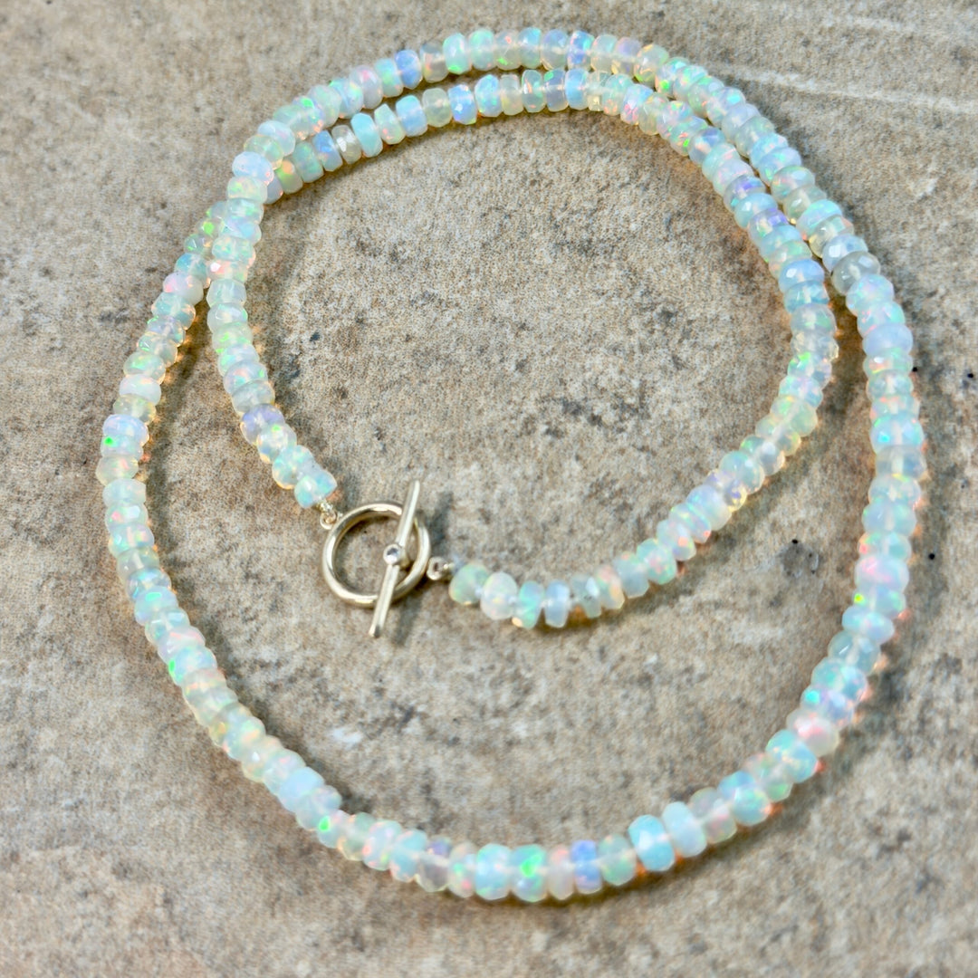 16" String Opal Necklace with Diamond Toggle