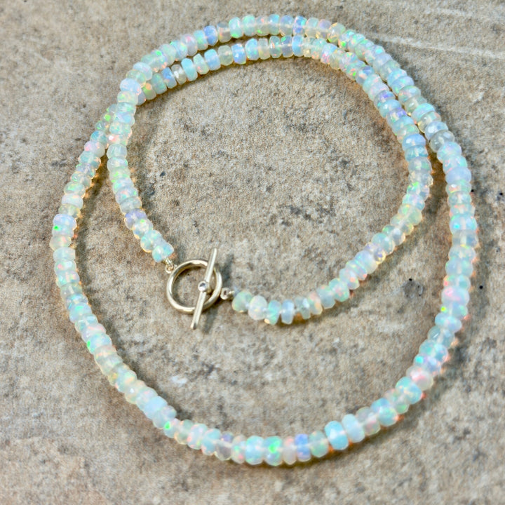 16" String Opal Necklace with Diamond Toggle