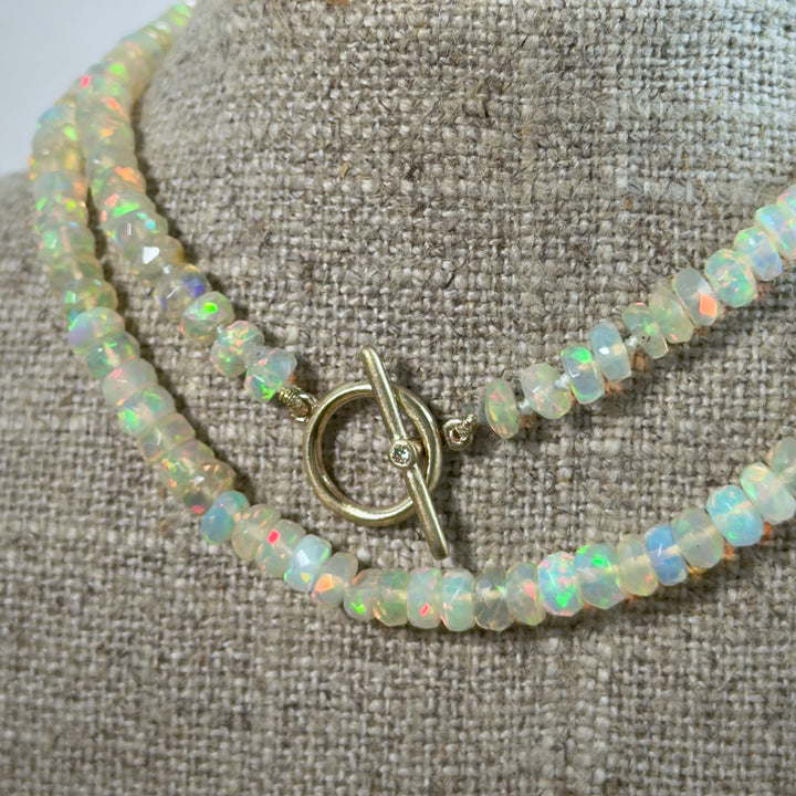 16" String Opal Necklace with Diamond Toggle