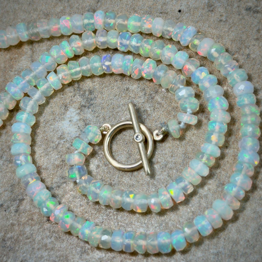 16" String Opal Necklace with Diamond Toggle