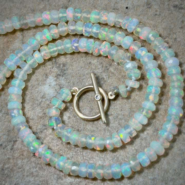 16" String Opal Necklace with Diamond Toggle