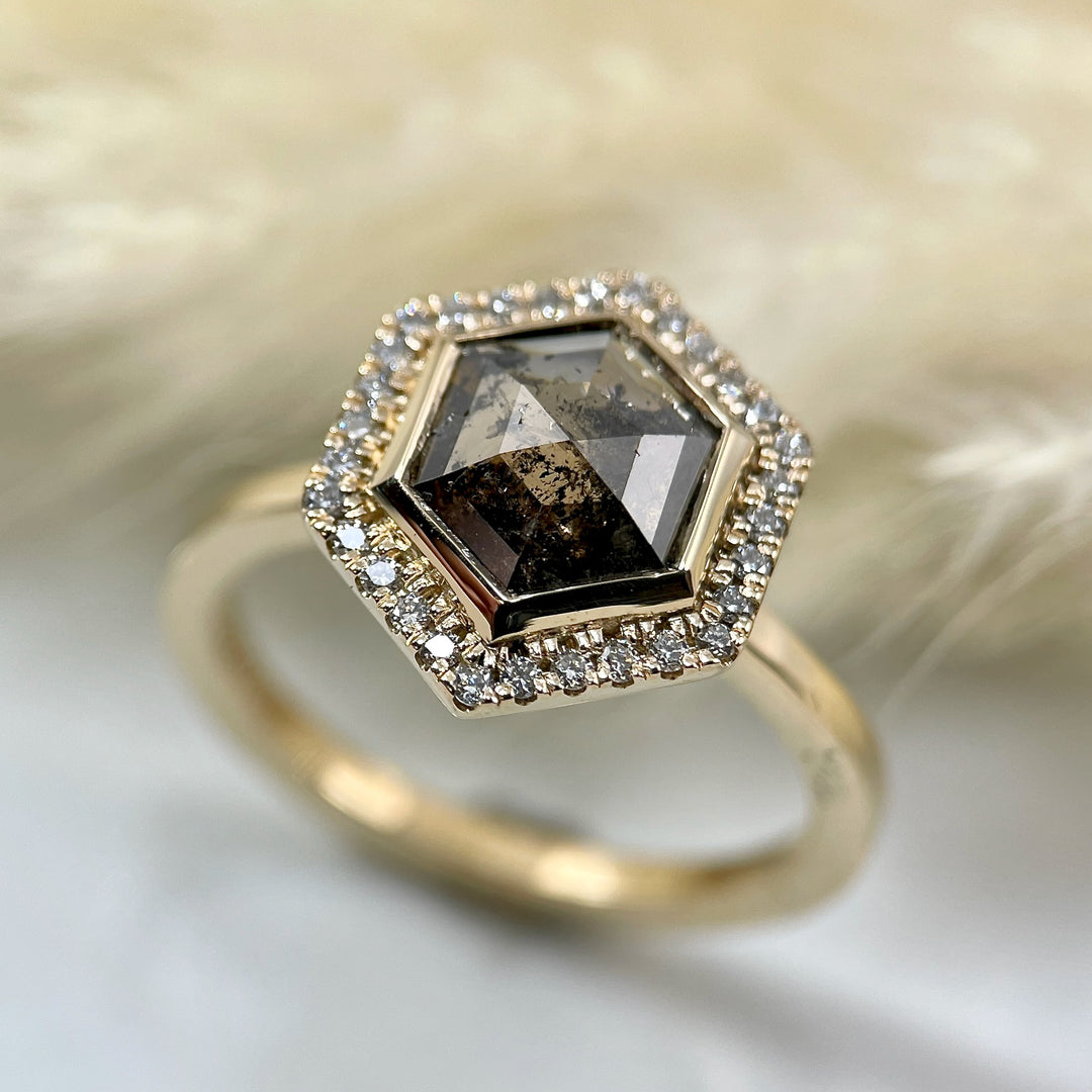 Rose Cut Hexagon Diamond Halo Ring - SOLD