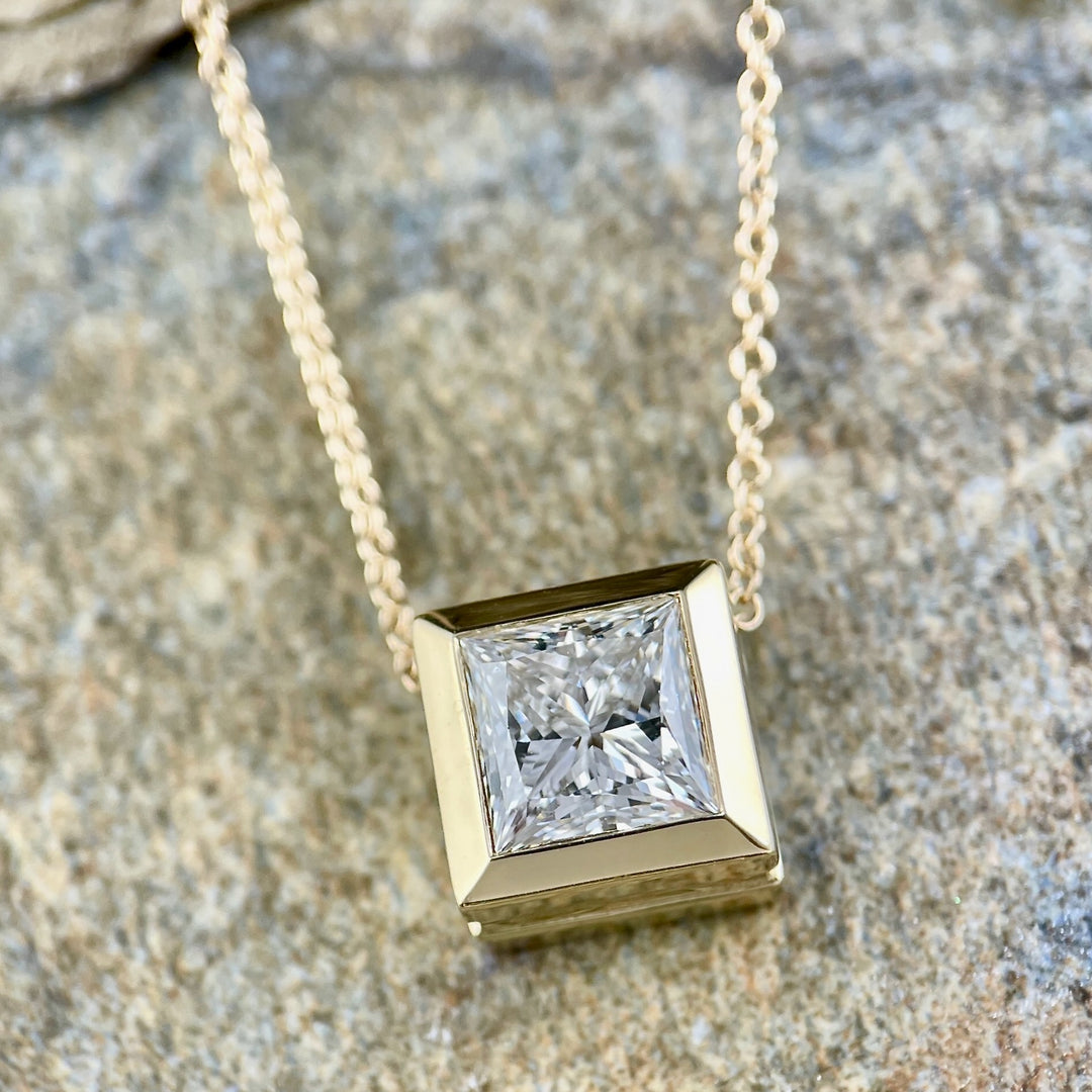 Lab Grown Princess Cut Diamond Bezel Pendant - SOLD