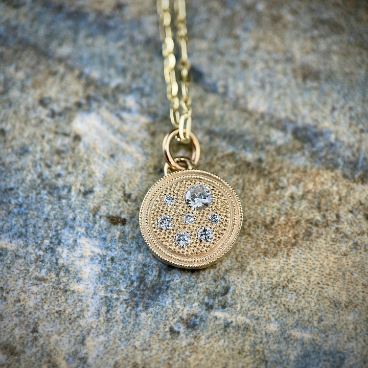 Round Disc Pendant with Diamond Cluster -  SOLD - Can Be Made to Order!