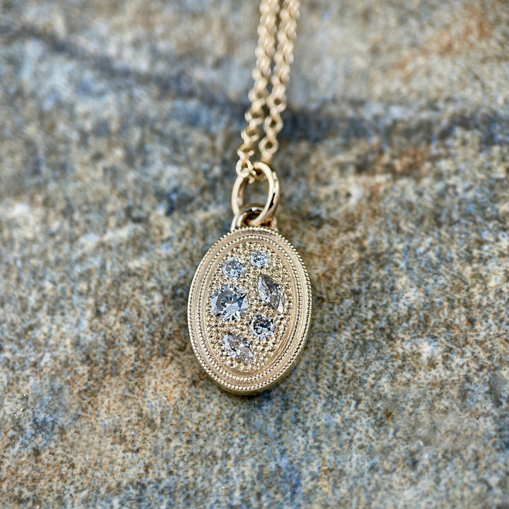 Oval Disc Pendant with Diamond Cluster- SOLD