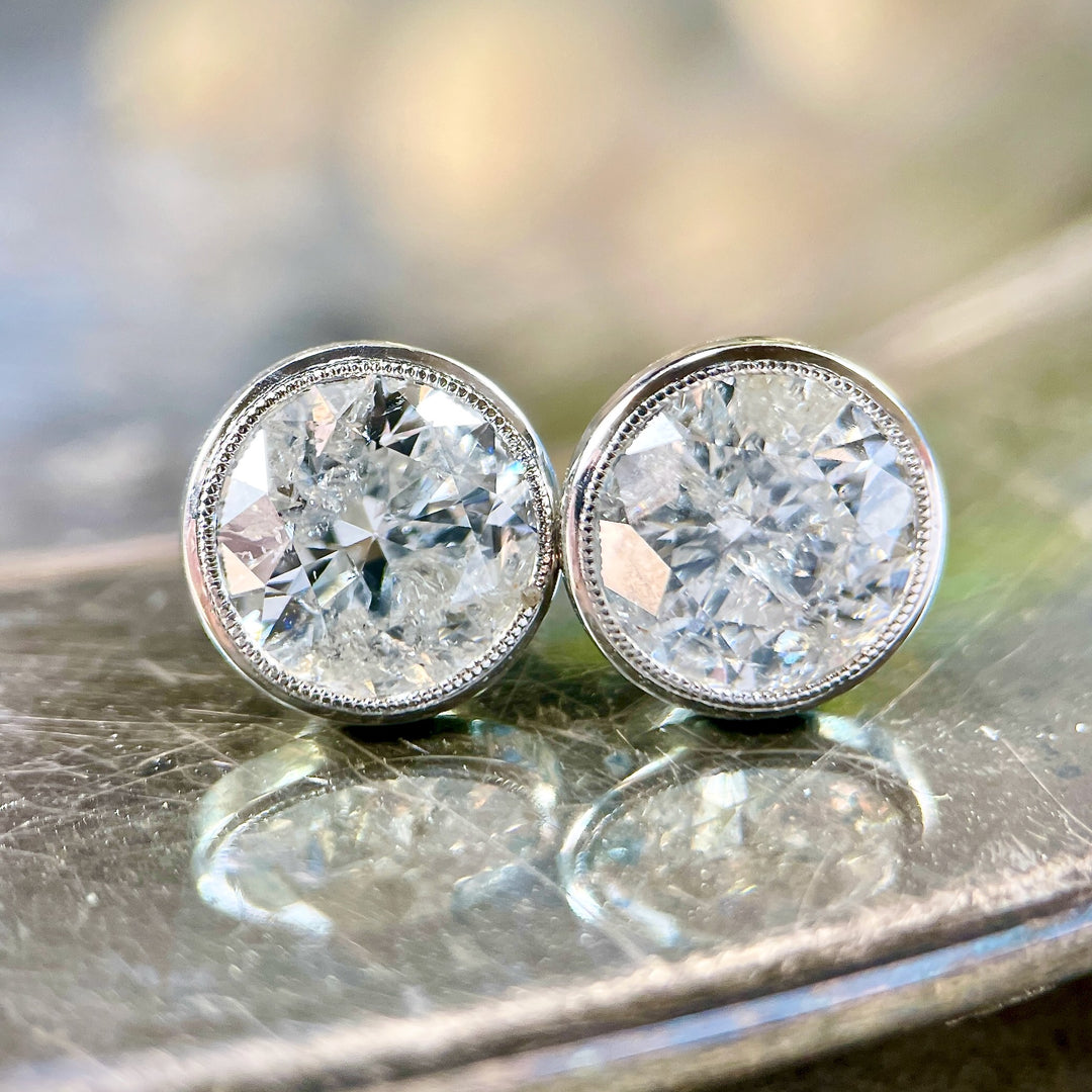 Natural Diamond Platinum Stud Earrings