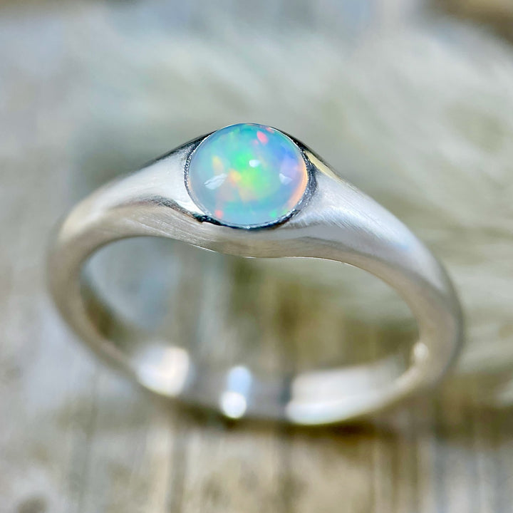 Opal Signet Ring in White Gold
