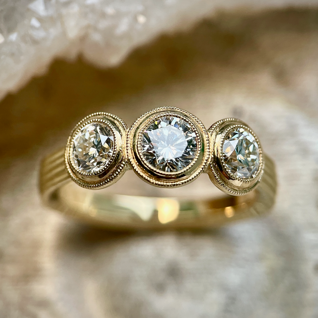 3-Stone Diamond Bezel Ring - SOLD
