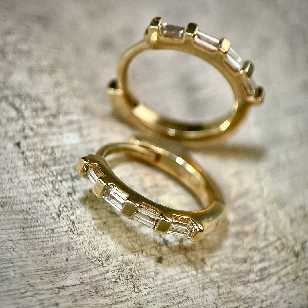 Diamond Baguette Huggie Earrings