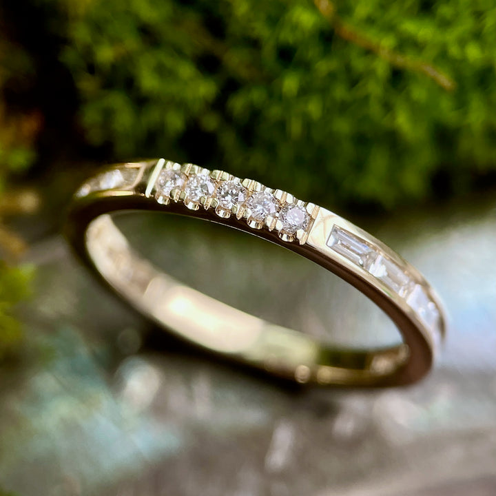 Stackable Band with Baguette and Round Diamonds