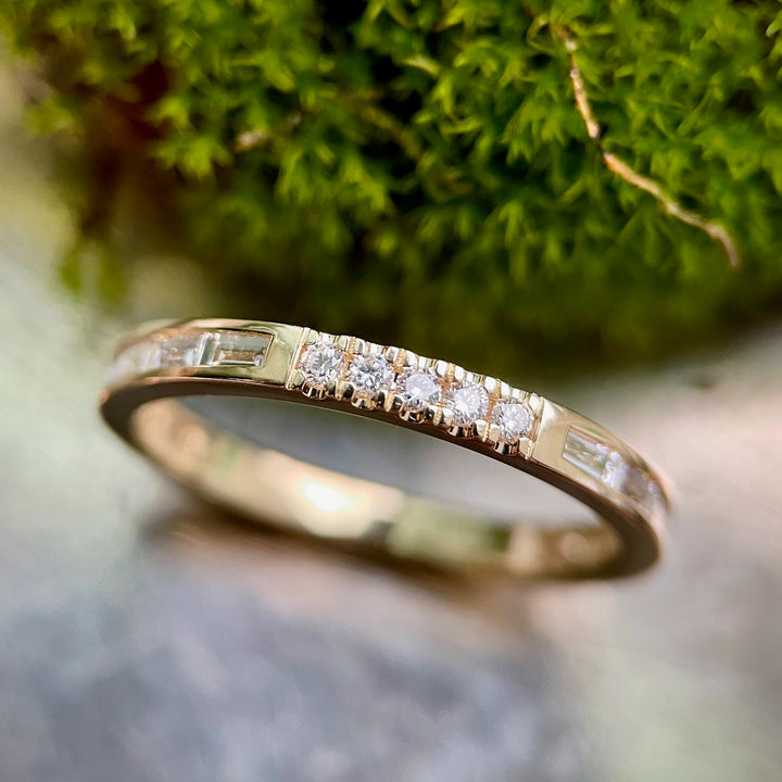 Stackable Band with Baguette and Round Diamonds