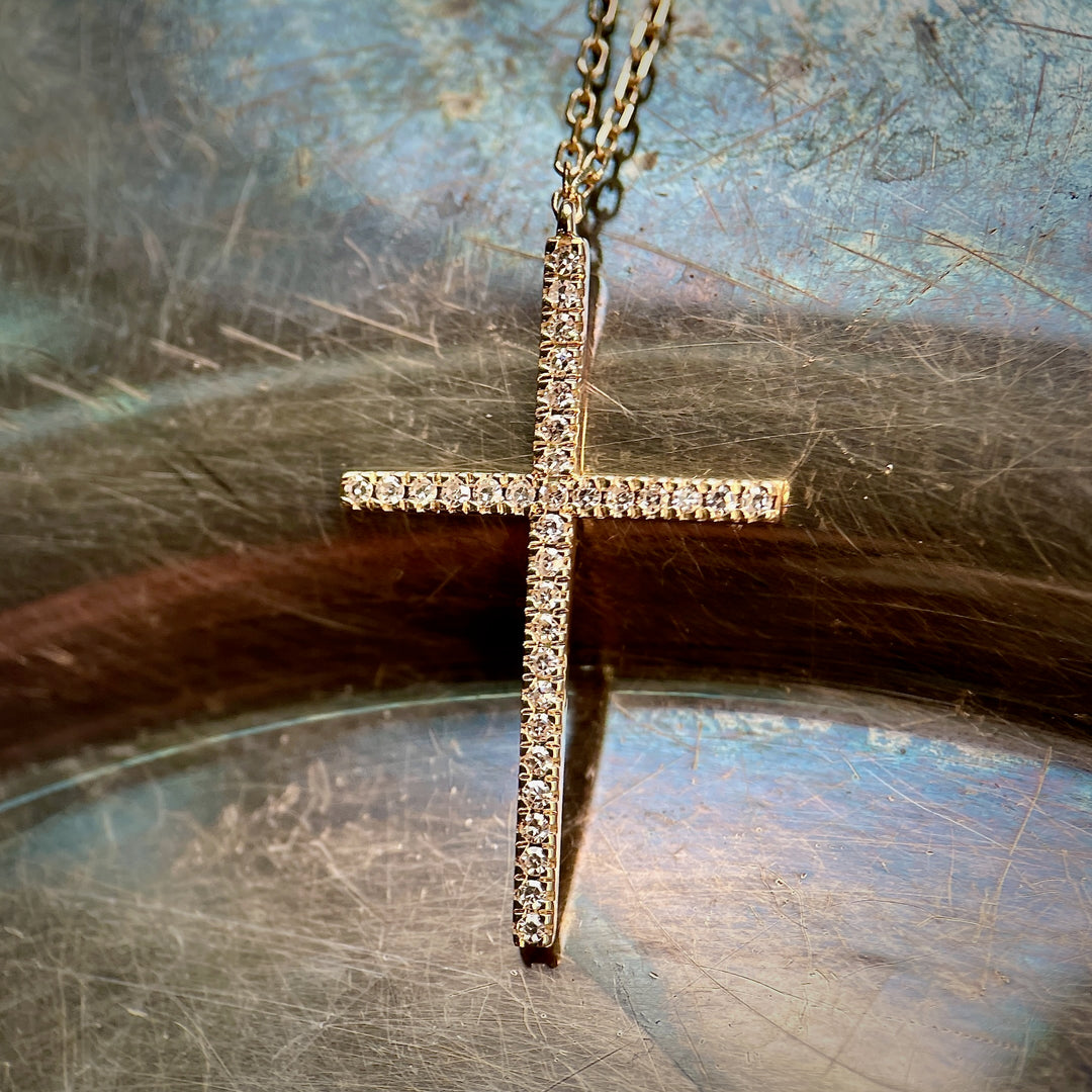 Yellow Gold Pave Diamond Cross Pendant (Copy)
