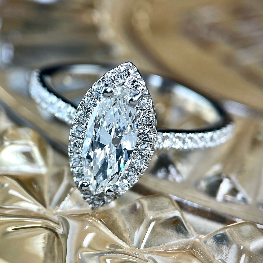 Marquise Diamond Halo Engagement Ring  R646 - SOLD