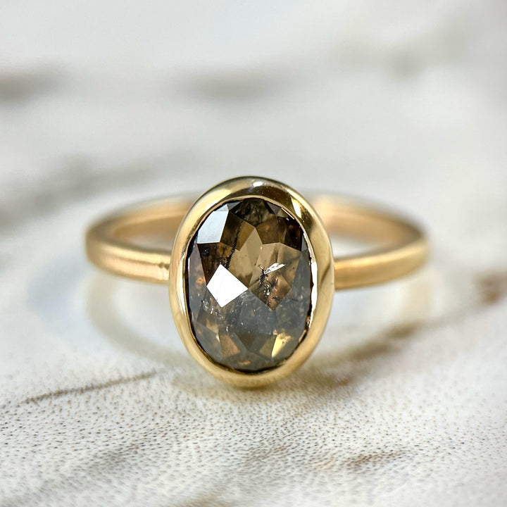 Rose Cut Black Diamond Oval Ring-SOLD