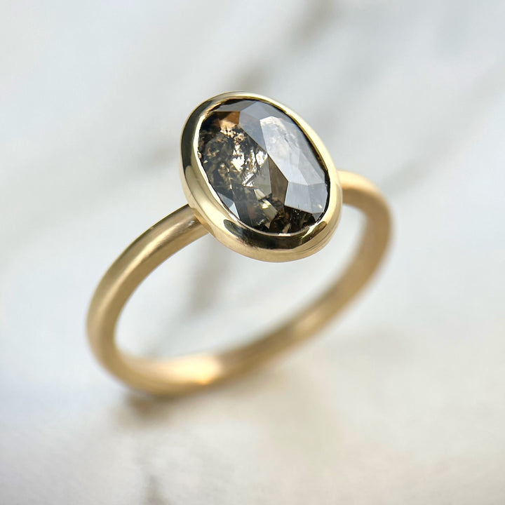 Rose Cut Black Diamond Oval Ring-SOLD