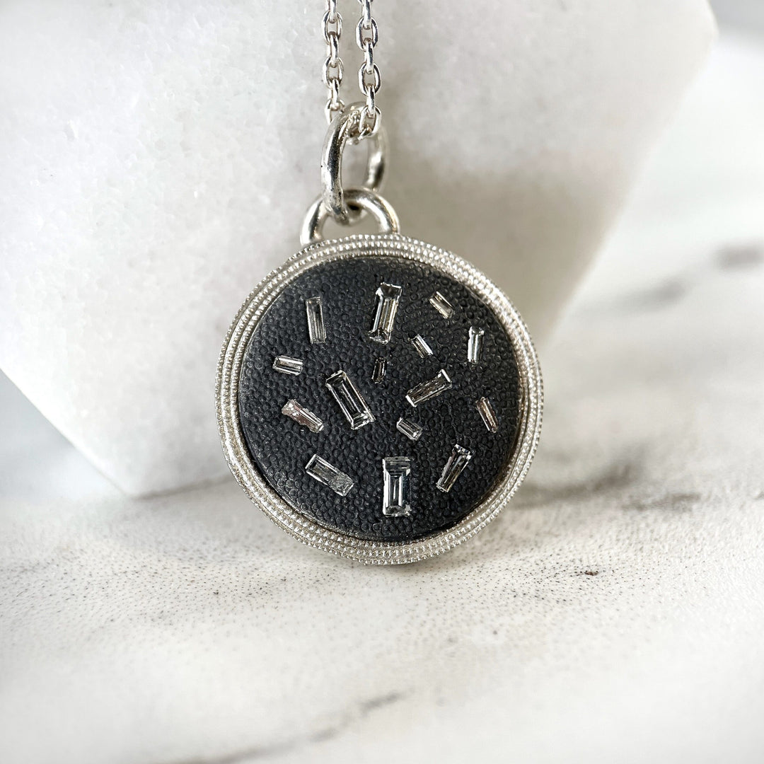 Silver Diamond Disc Pendant  P 384