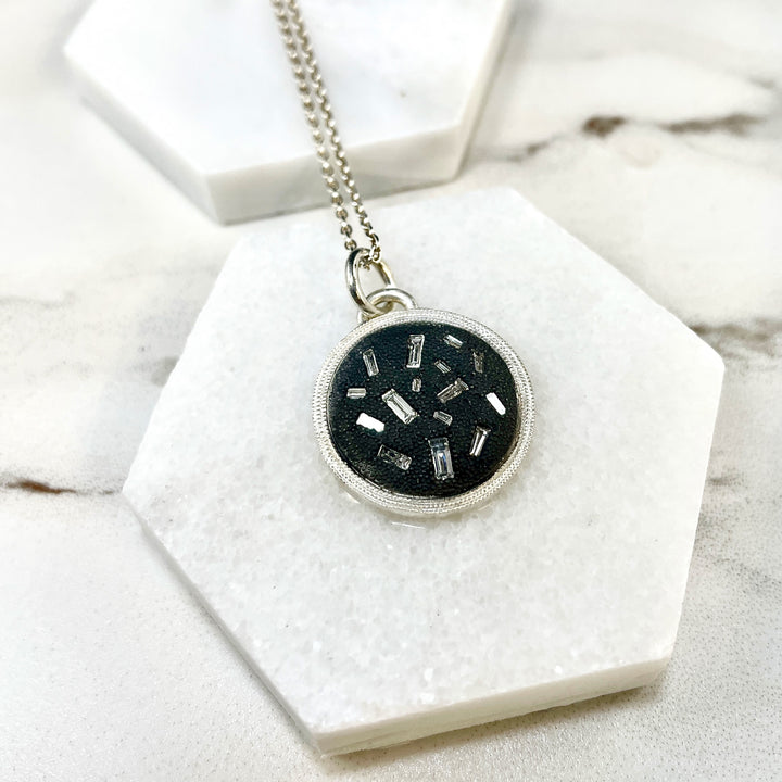 Silver Diamond Disc Pendant  P 384
