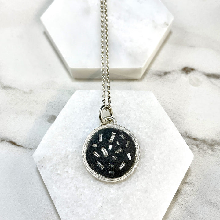 Silver Diamond Disc Pendant  P 384