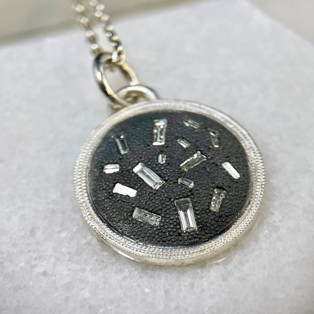 Silver Diamond Disc Pendant  P 384