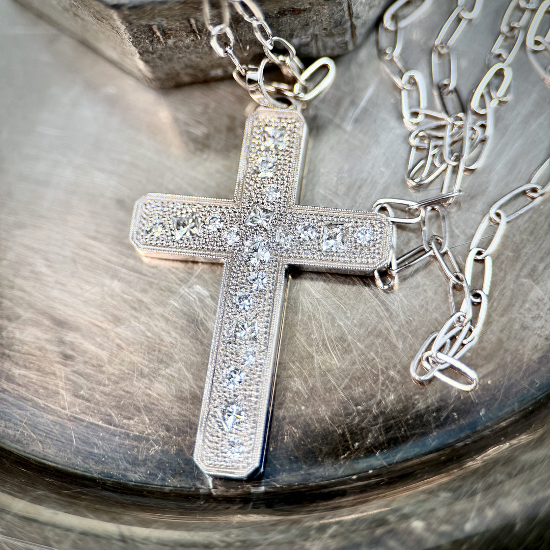 White Gold Cross Pendant with Diamonds
