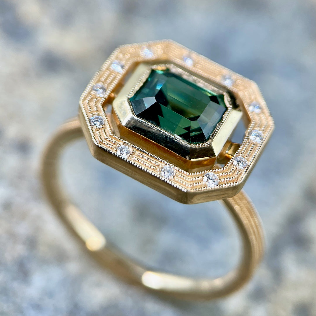 Emerald Cut Sapphire Halo Ring- SOLD