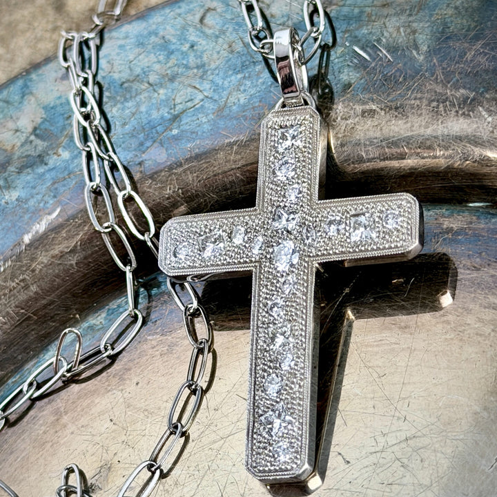 White Gold Cross Pendant with Diamonds