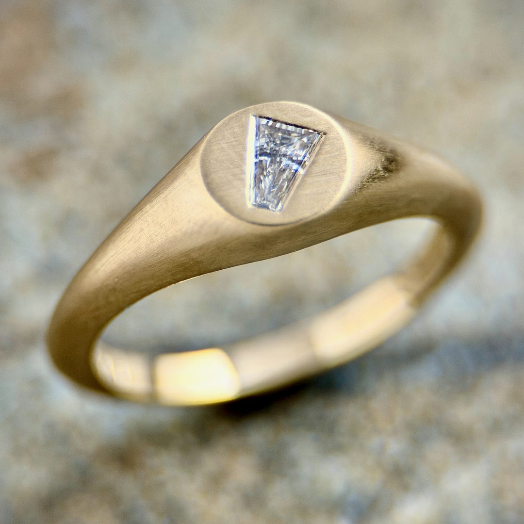 Signet Pinky Ring with Baguette Diamond