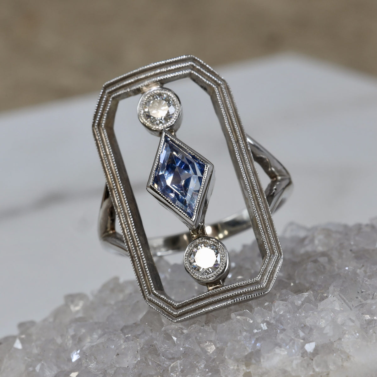 Frame Ring with Sapphire and Diamonds image 1