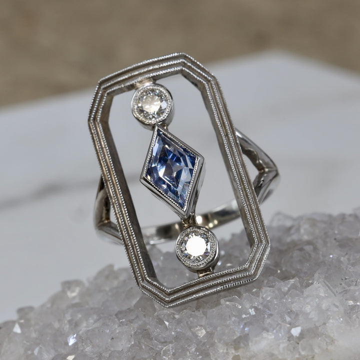Frame Ring with Sapphire and Diamonds image 1